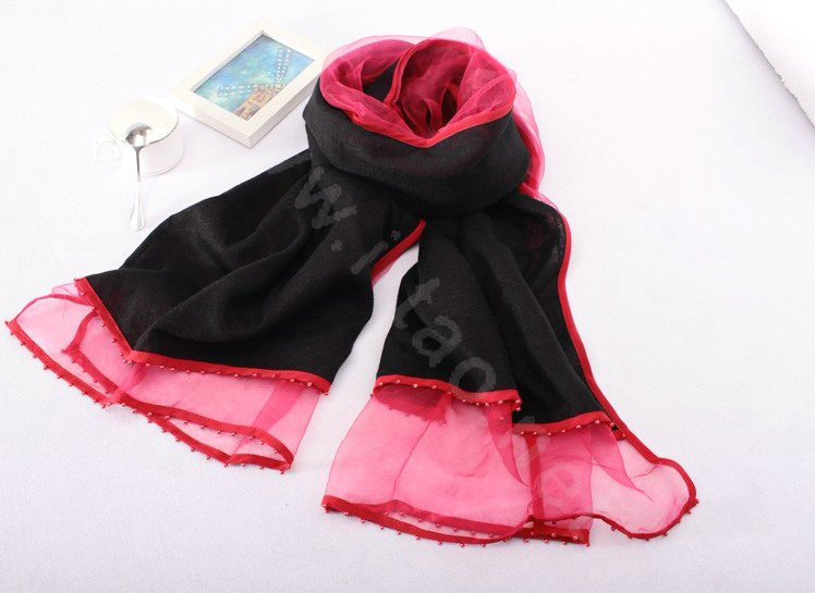 High-end fashion women 100%silk long soft two layer warm scarf shawl wrap - Black
