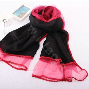 High-end fashion women 100%silk long soft two layer warm scarf shawl wrap - Black