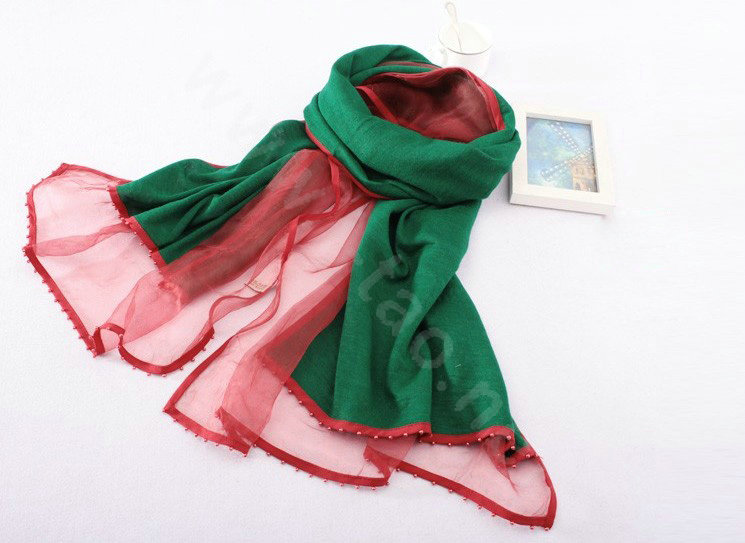 High-end fashion women 100%silk long soft two layer warm scarf shawl wrap - Green