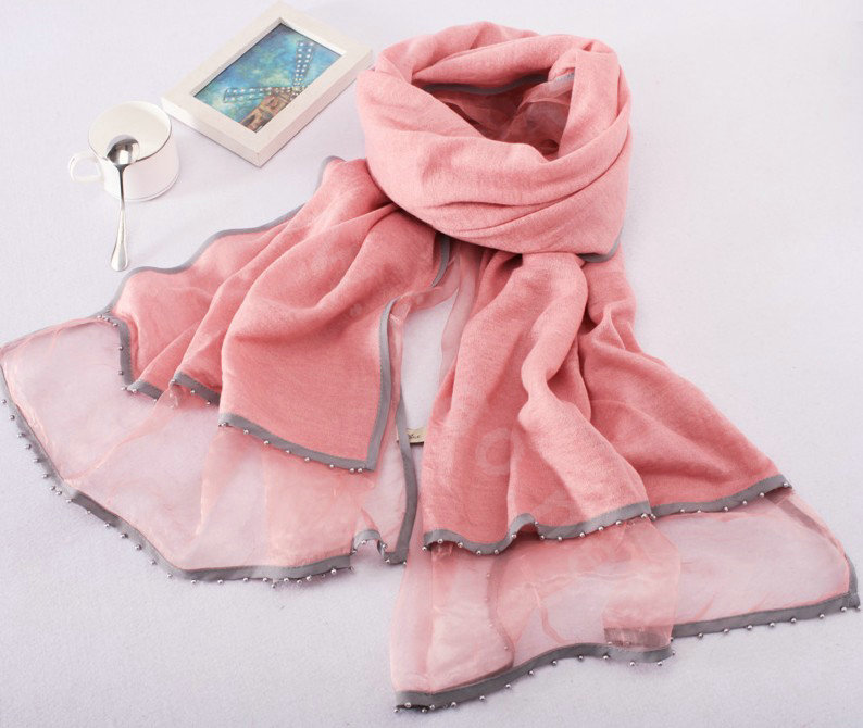 High-end fashion women 100%silk long soft two layer warm scarf shawl wrap - Pink