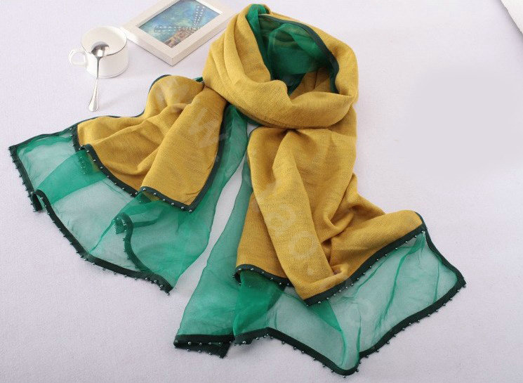 High-end fashion women 100%silk long soft two layer warm scarf shawl wrap - Yellow