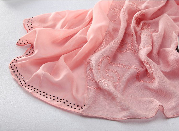 High-end fashion women big long embroidery chiffon silk scarf shawl wrap - Pink