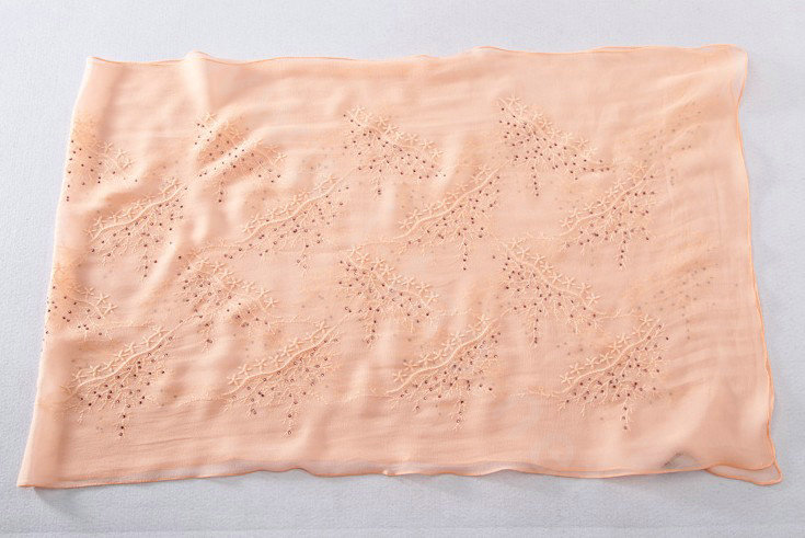 High-end fashion women long diamond embroidery mulberry silk scarf shawl wrap - Orange