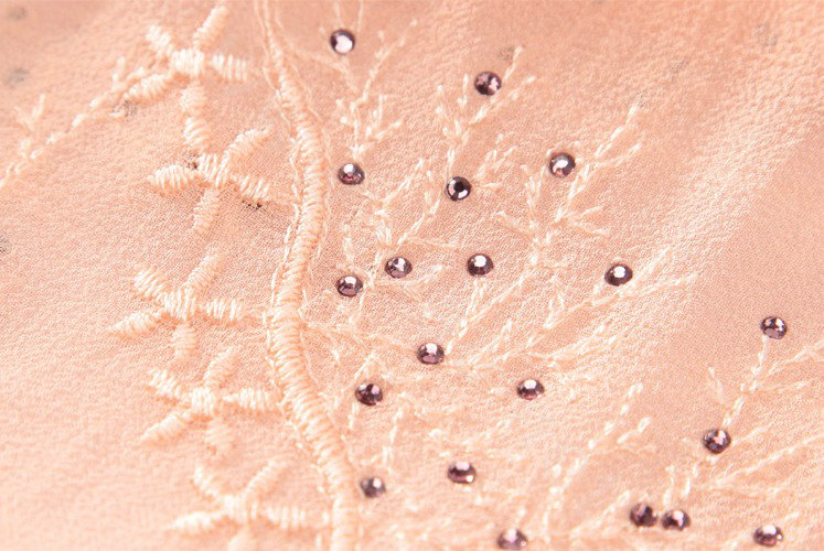 High-end fashion women long diamond embroidery mulberry silk scarf shawl wrap - Orange