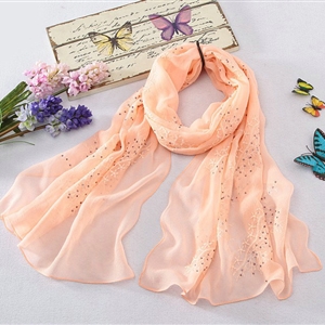 High-end fashion women long diamond embroidery mulberry silk scarf shawl wrap - Orange