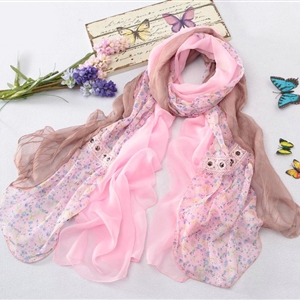 High-end fashion women long floral diamond lace chiffon silk scarf shawl wrap - Pink
