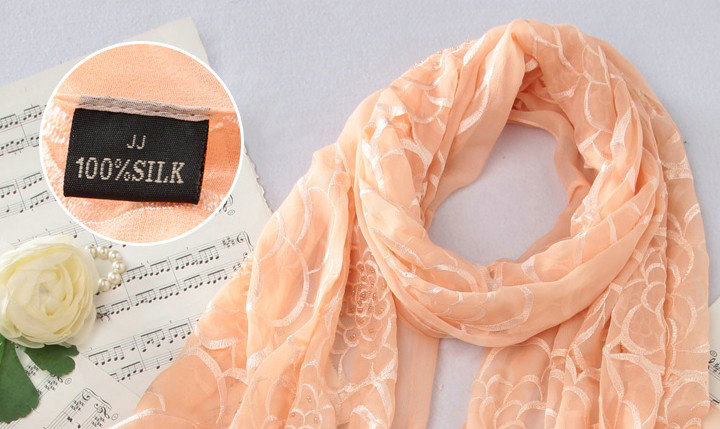 High-end fashion women long rose embroidery mulberry silk scarf shawl wrap - Orange