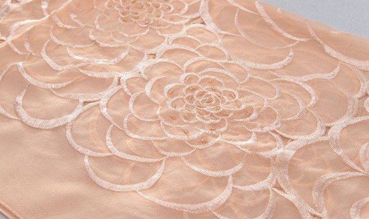 High-end fashion women long rose embroidery mulberry silk scarf shawl wrap - Orange