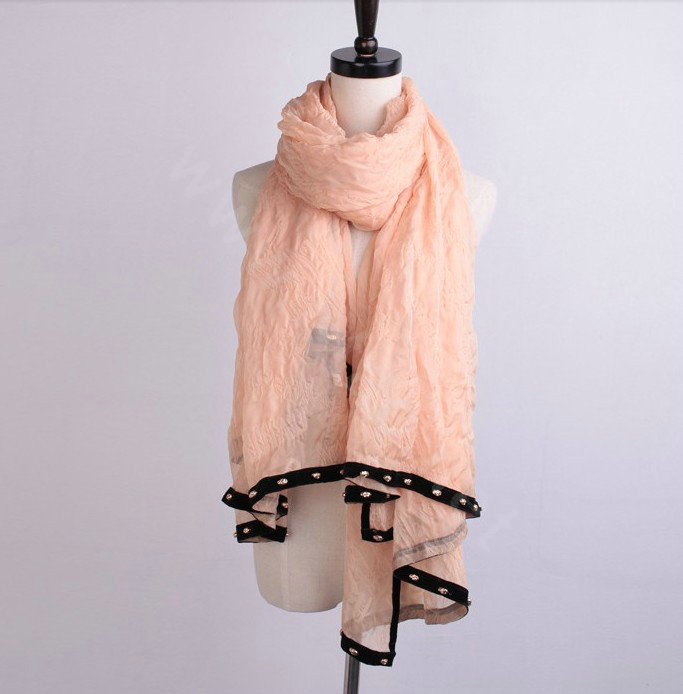 High-end fashion women long solid color skull chiffon silk scarf shawl wrap - Beige