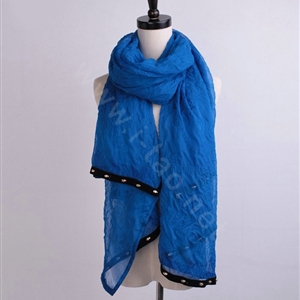 High-end fashion women long solid color skull chiffon silk scarf shawl wrap - Blue