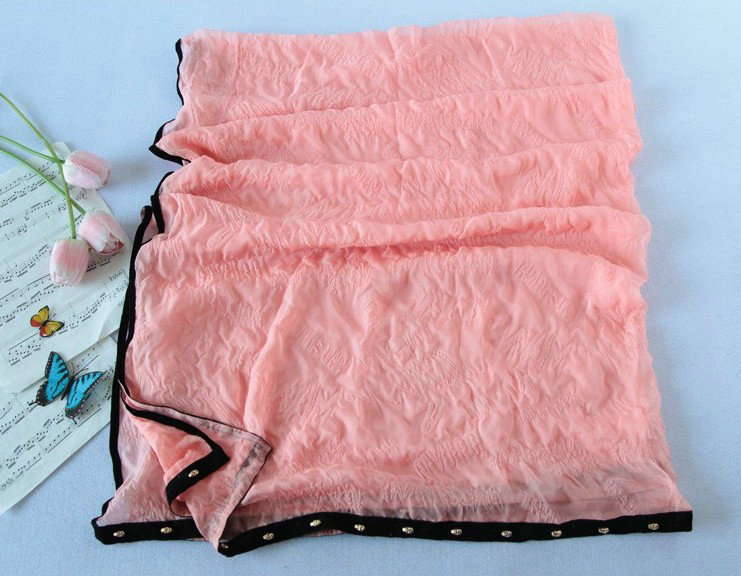 High-end fashion women long solid color skull chiffon silk scarf shawl wrap - Pink
