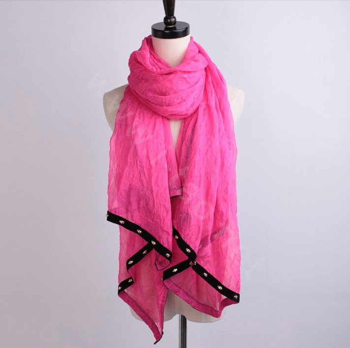 High-end fashion women long solid color skull chiffon silk scarf shawl wrap - Rose