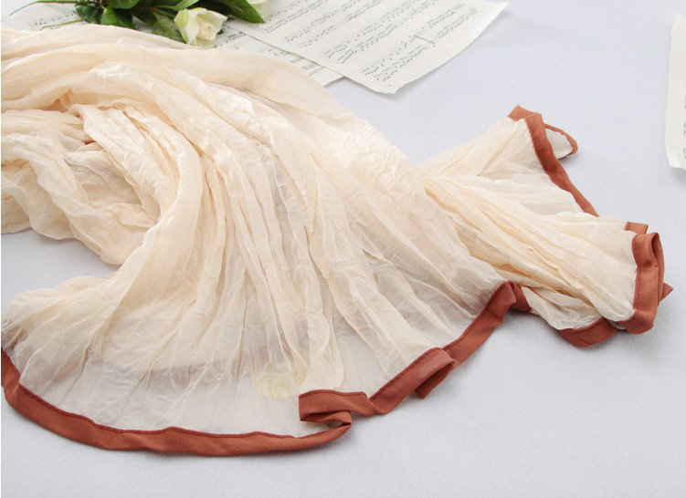 High-end fashion women real silk long soft solid color scarf shawl wrap - Beige