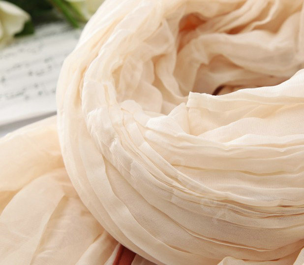 High-end fashion women real silk long soft solid color scarf shawl wrap - Beige