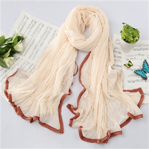 High-end fashion women real silk long soft solid color scarf shawl wrap - Beige
