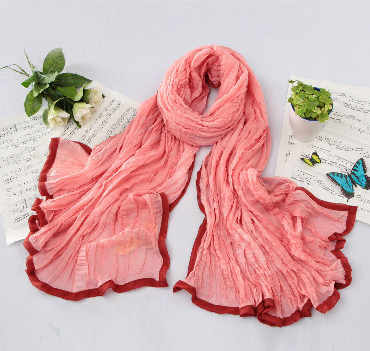 High-end fashion women real silk long soft solid color scarf shawl wrap - Pink