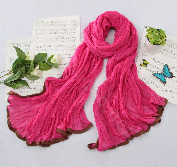 High-end fashion women real silk long soft solid color scarf shawl wrap - Rose