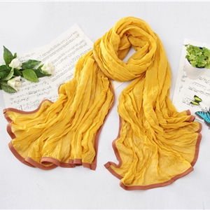 High-end fashion women real silk long soft solid color scarf shawl wrap - Yellow