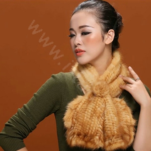 Knitted Mink fur scarf women winter warm female Flower wave neck wraps - Yellow
