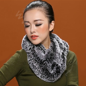 Knitted Rex rabbit fur scarf women winter warm female Circle neck wrap - Drak Grey