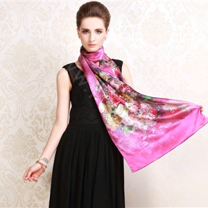 Luxury autumn and winter female 100% mulberry silk flowers print scarf shawl wrap - Rose