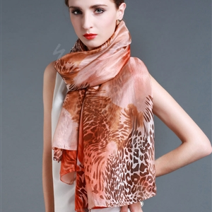 Luxury autumn and winter female 100% mulberry silk leopard print scarf shawl wrap - Orange