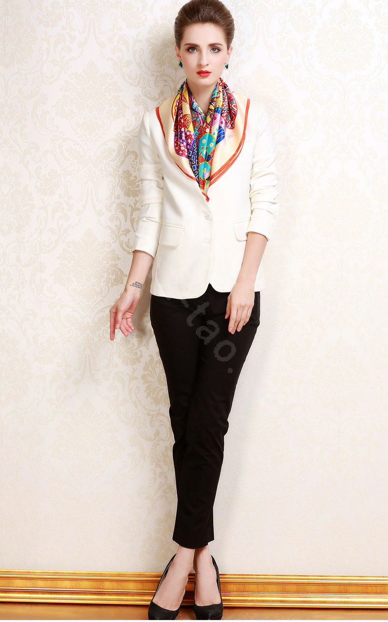 Luxury women autumn and winter 100% mulberry silk floral print scarf shawl wrap - Beige