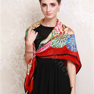 Luxury women autumn and winter 100% mulberry silk floral print scarf shawl wrap - Red