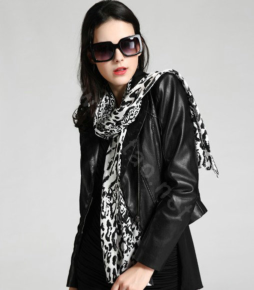 Luxury women autumn and winter long 100% mulberry silk leopard print scarf shawl - Black