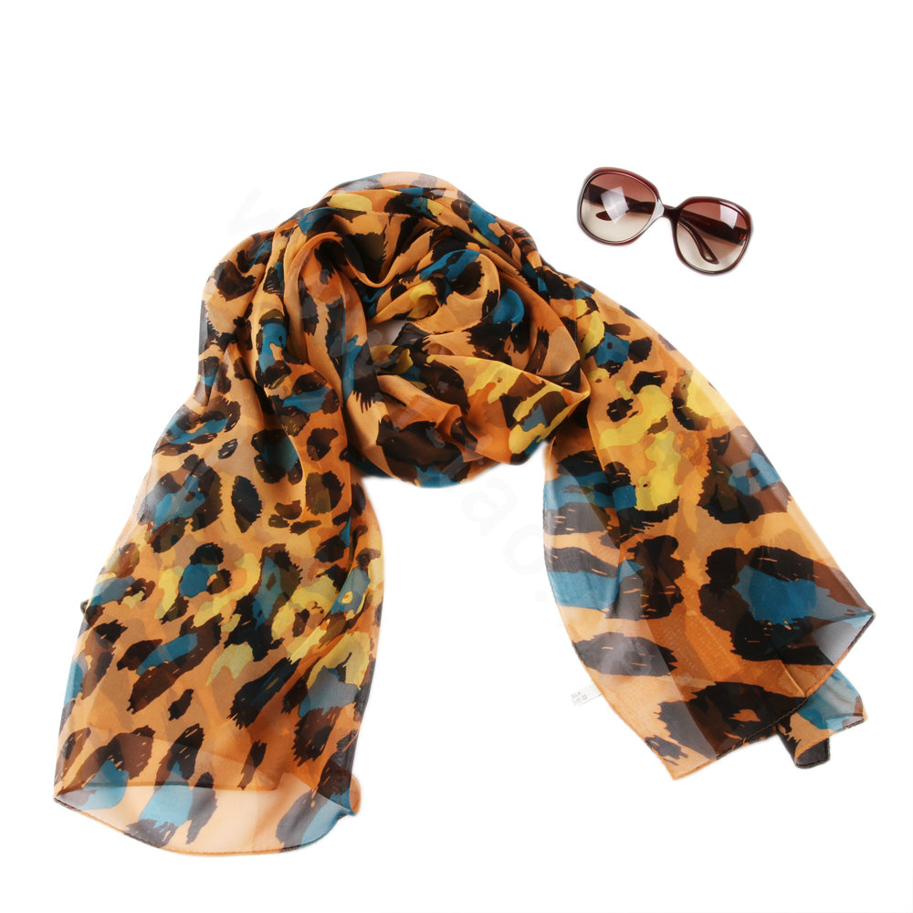 Luxury women autumn and winter long 100% mulberry silk leopard print scarf shawl - Yellow