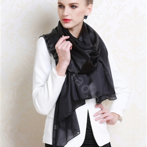 Luxury women autumn and winter long 100% mulberry silk solid color scarf shawl wrap - Black