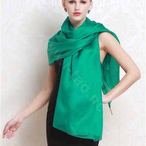 Luxury women autumn and winter long 100% mulberry silk solid color scarf shawl wrap - Green