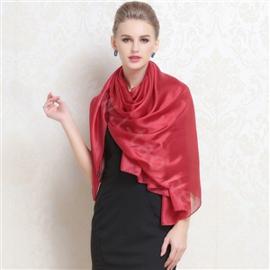 Luxury women autumn and winter long 100% mulberry silk solid color scarf shawl wrap - Red