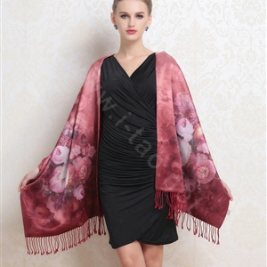 Luxury women autumn and winter warm long 100% mulberry silk flower print scarf shawl wrap - Dark red