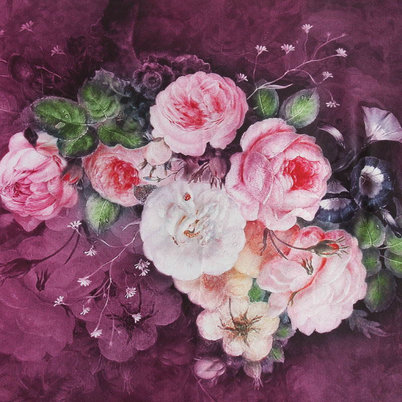 Luxury women autumn and winter warm long 100% mulberry silk flower print scarf shawl wrap - Purple