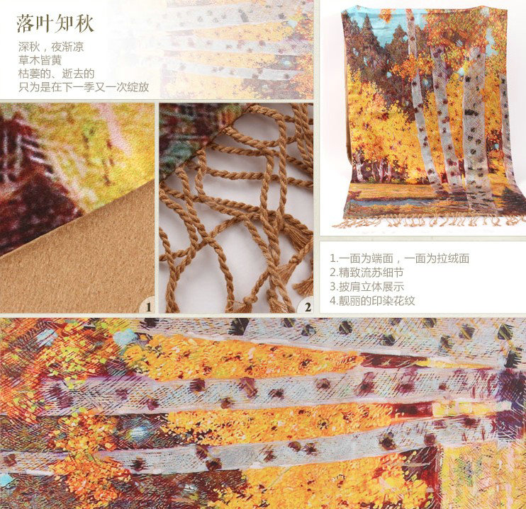 Luxury women autumn and winter warm long 100% mulberry silk flower print scarf shawl wrap - Yellow