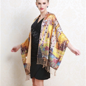Luxury women autumn and winter warm long 100% mulberry silk flower print scarf shawl wrap - Yellow