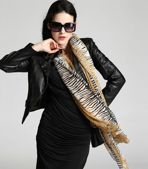 Luxury women autumn and winter zebra leopard long 100% mulberry silk print scarf shawl - Yellow