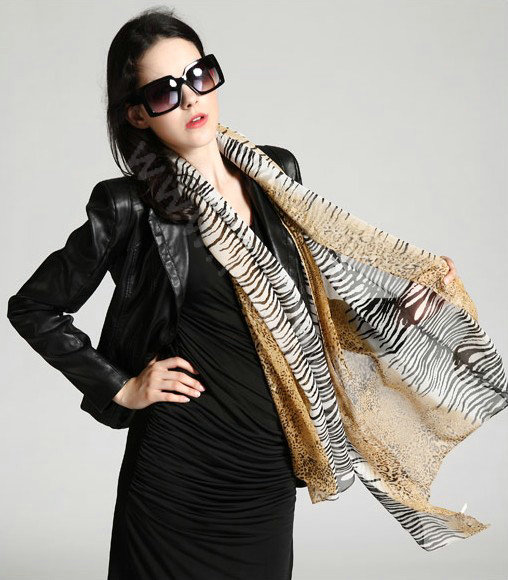 Luxury women autumn and winter zebra leopard long 100% mulberry silk print scarf shawl - Yellow