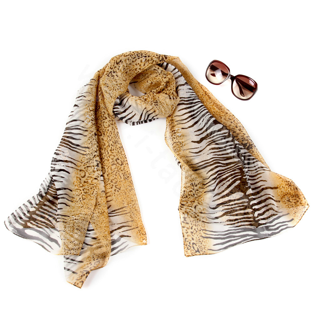Luxury women autumn and winter zebra leopard long 100% mulberry silk print scarf shawl - Yellow