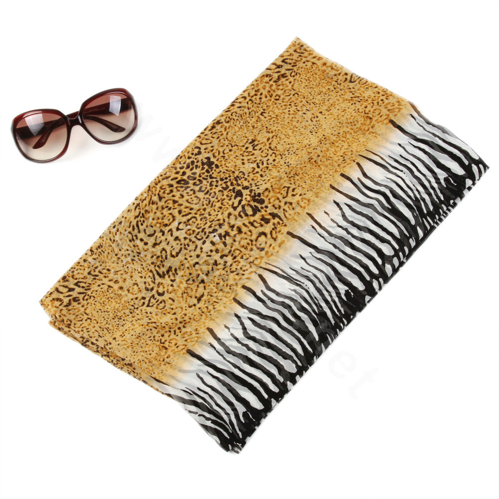 Luxury women autumn and winter zebra leopard long 100% mulberry silk print scarf shawl - Yellow