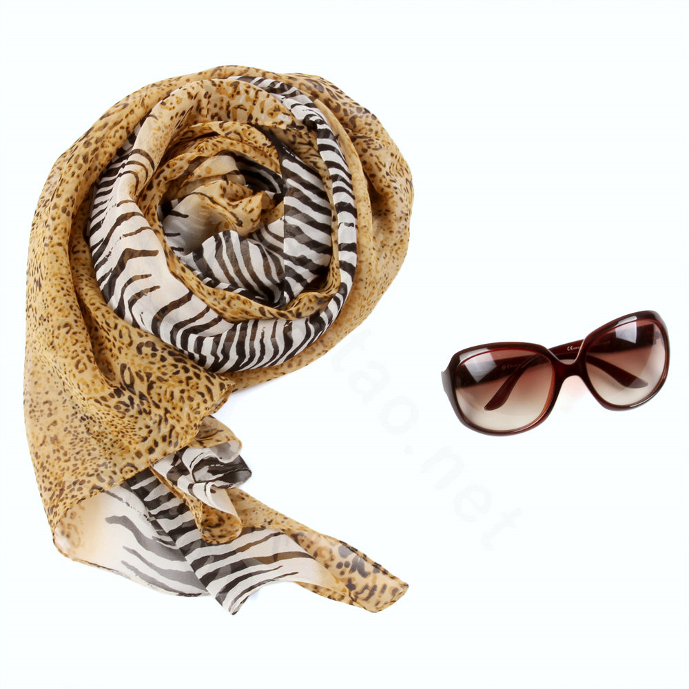 Luxury women autumn and winter zebra leopard long 100% mulberry silk print scarf shawl - Yellow