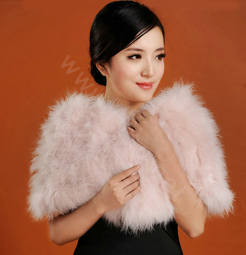 Ostrich wool fur scarf shawls vogue women bridal tippet winter warm neck wraps - Light Pink