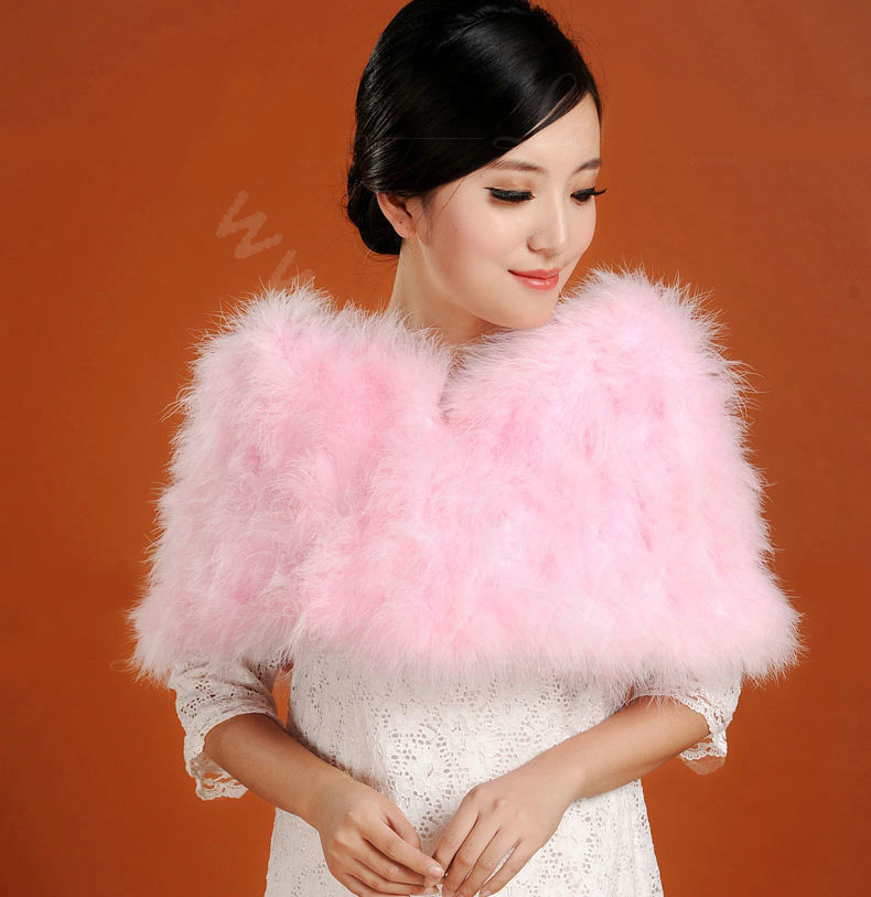 Ostrich wool fur scarf shawls vogue women bridal tippet winter warm neck wraps - Pink