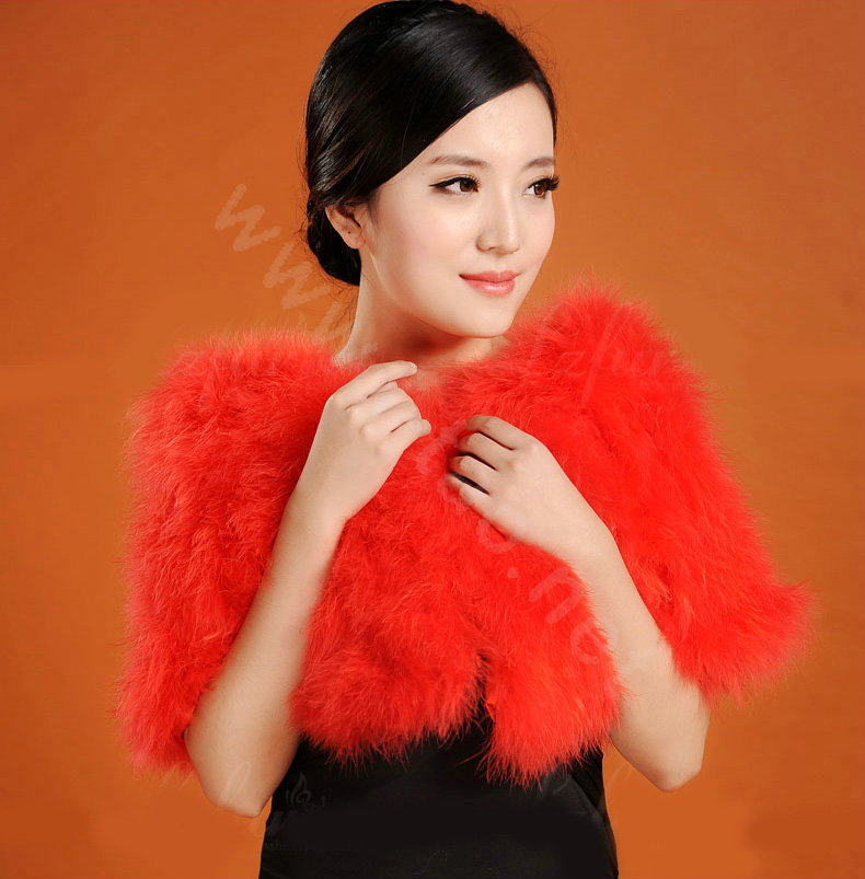 Ostrich wool fur scarf shawls vogue women bridal tippet winter warm neck wraps - Red