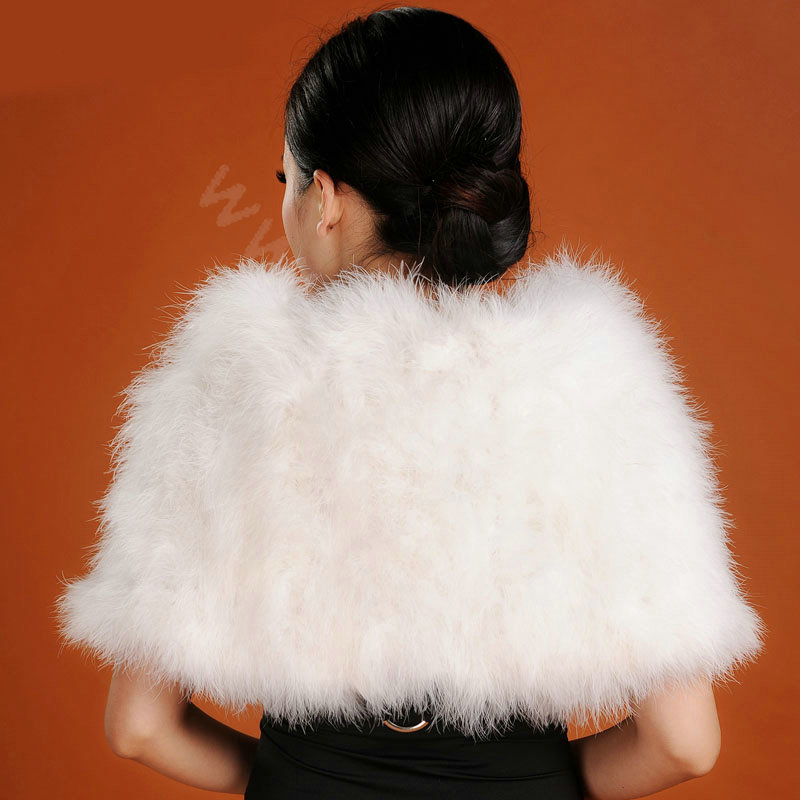 Ostrich wool fur scarf shawls vogue women bridal tippet winter warm neck wraps - White