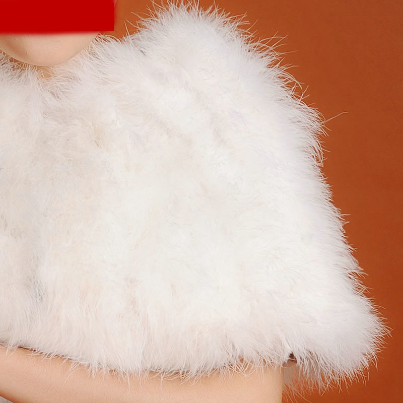 Ostrich wool fur scarf shawls vogue women bridal tippet winter warm neck wraps - White
