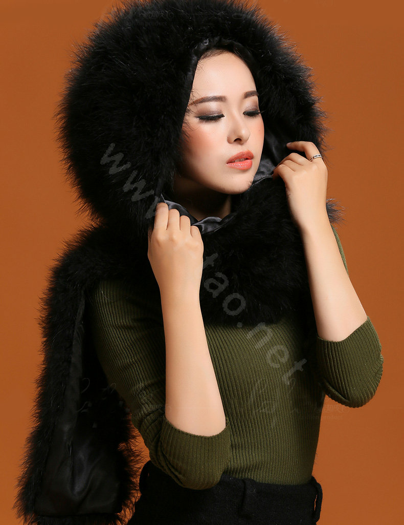Ostrich wool fur scarf vogue women winter warm hats Headscarf neck wraps - Black