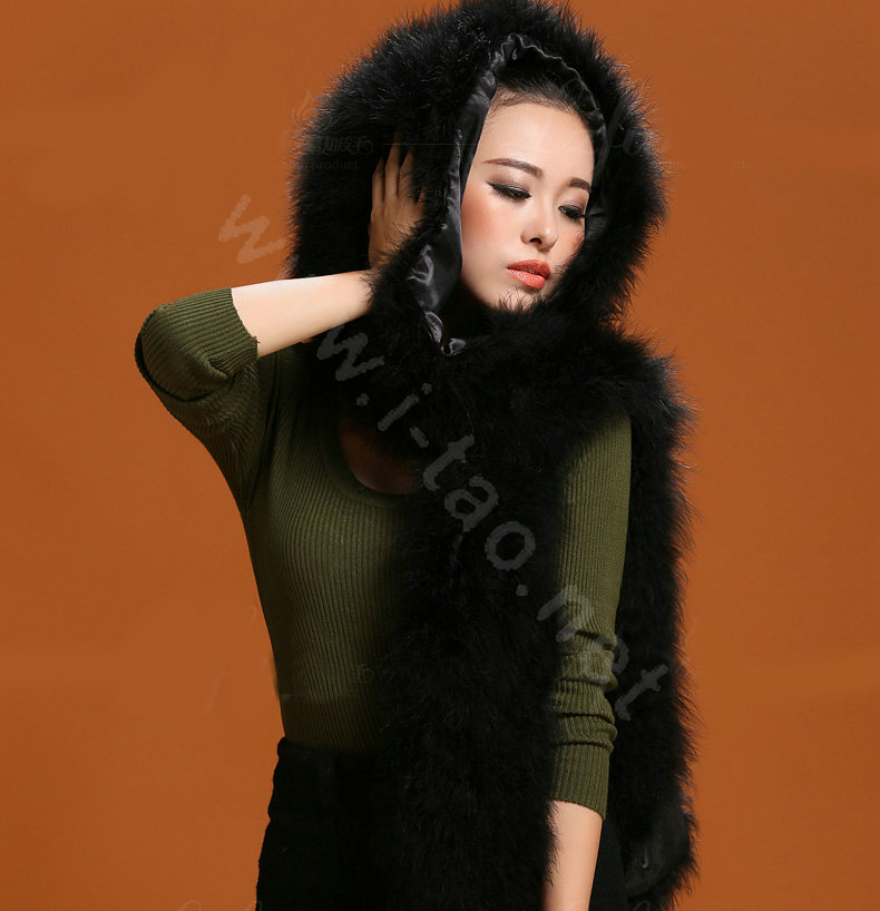 Ostrich wool fur scarf vogue women winter warm hats Headscarf neck wraps - Black