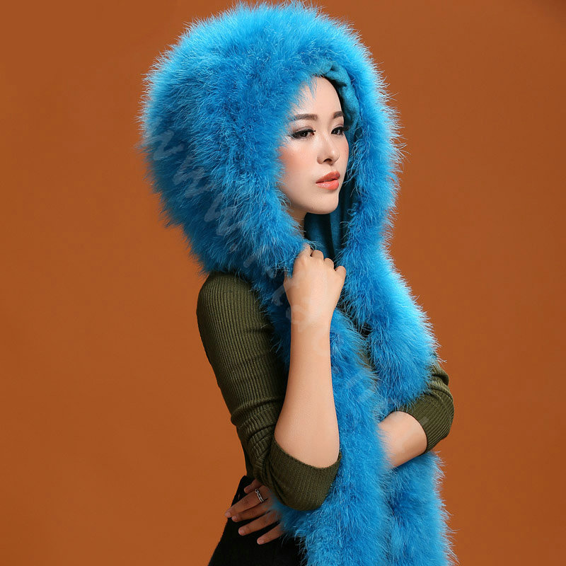 Ostrich wool fur scarf vogue women winter warm hats Headscarf neck wraps - Blue
